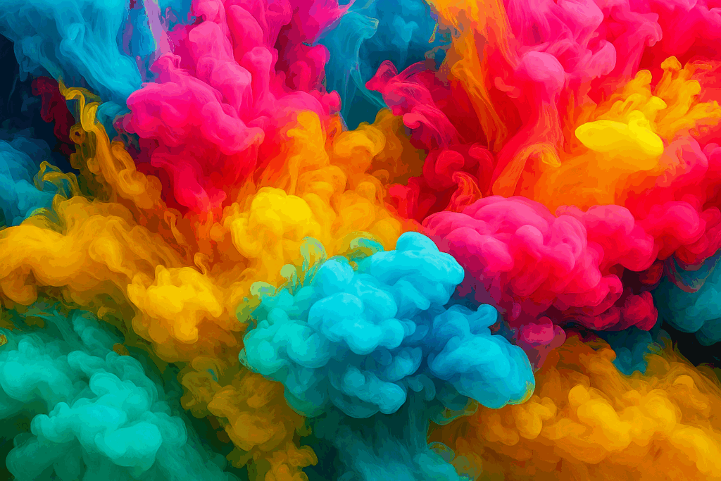 Gelb, Pink und Türkise Farben explodieren in der Luft. Neurodiversität in Unternehmen