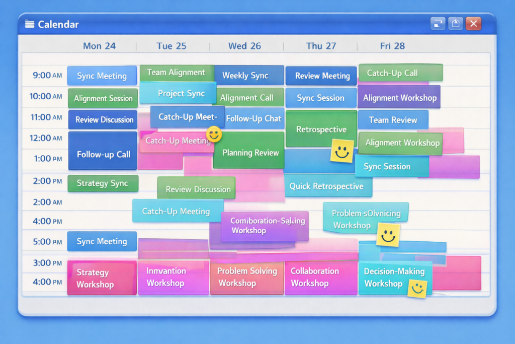 Calendar a full week overflowing with meetings. Preventing knowledge loss in organisations.